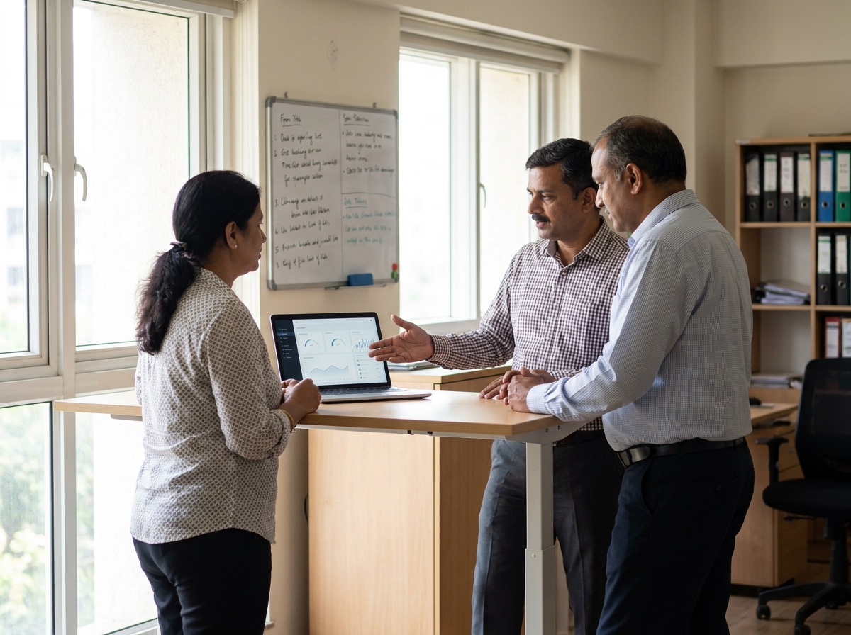 Leadership team reviewing operations dashboards